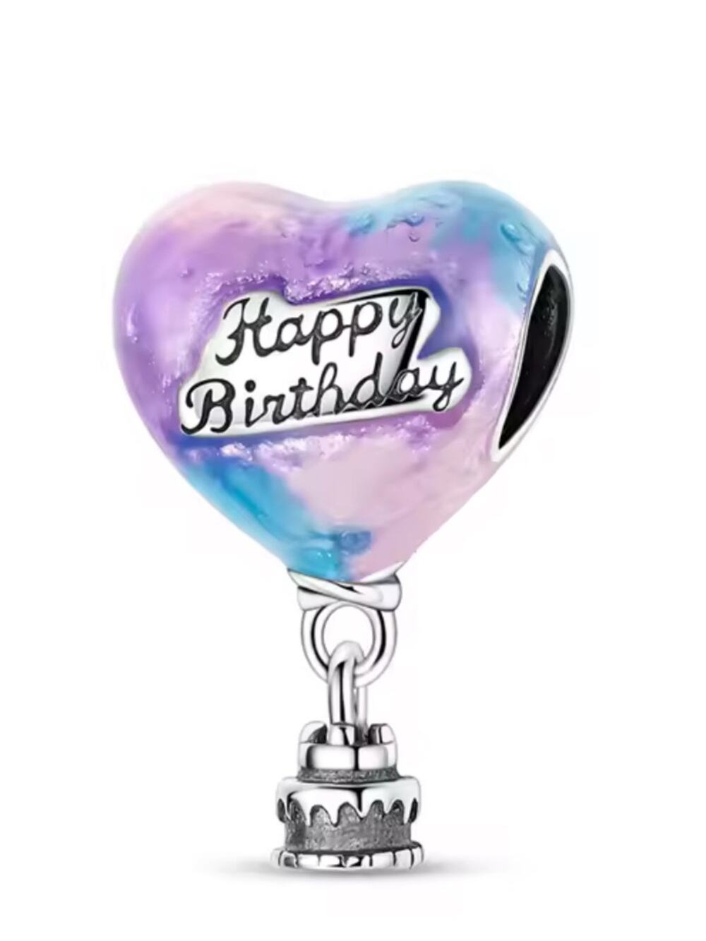 Sterling Silver Happy Birthday Charm Bead Bracelet